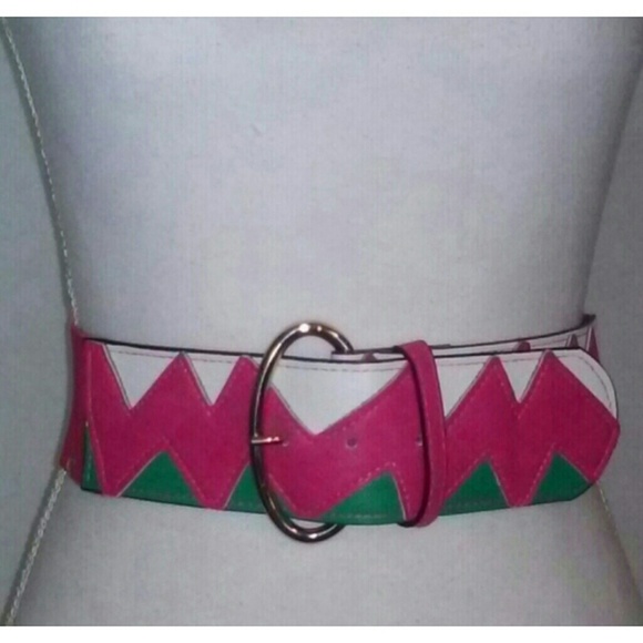 Green, Pink & White Zig-Zag Waist Belt - Picture 2 of 2